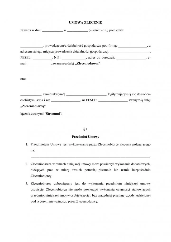 Czas trwania umowy zlecenie