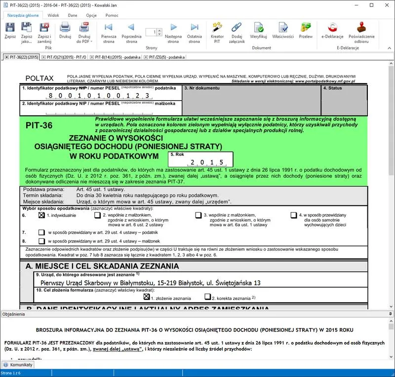 Dokumenty do złożenia PIT-36