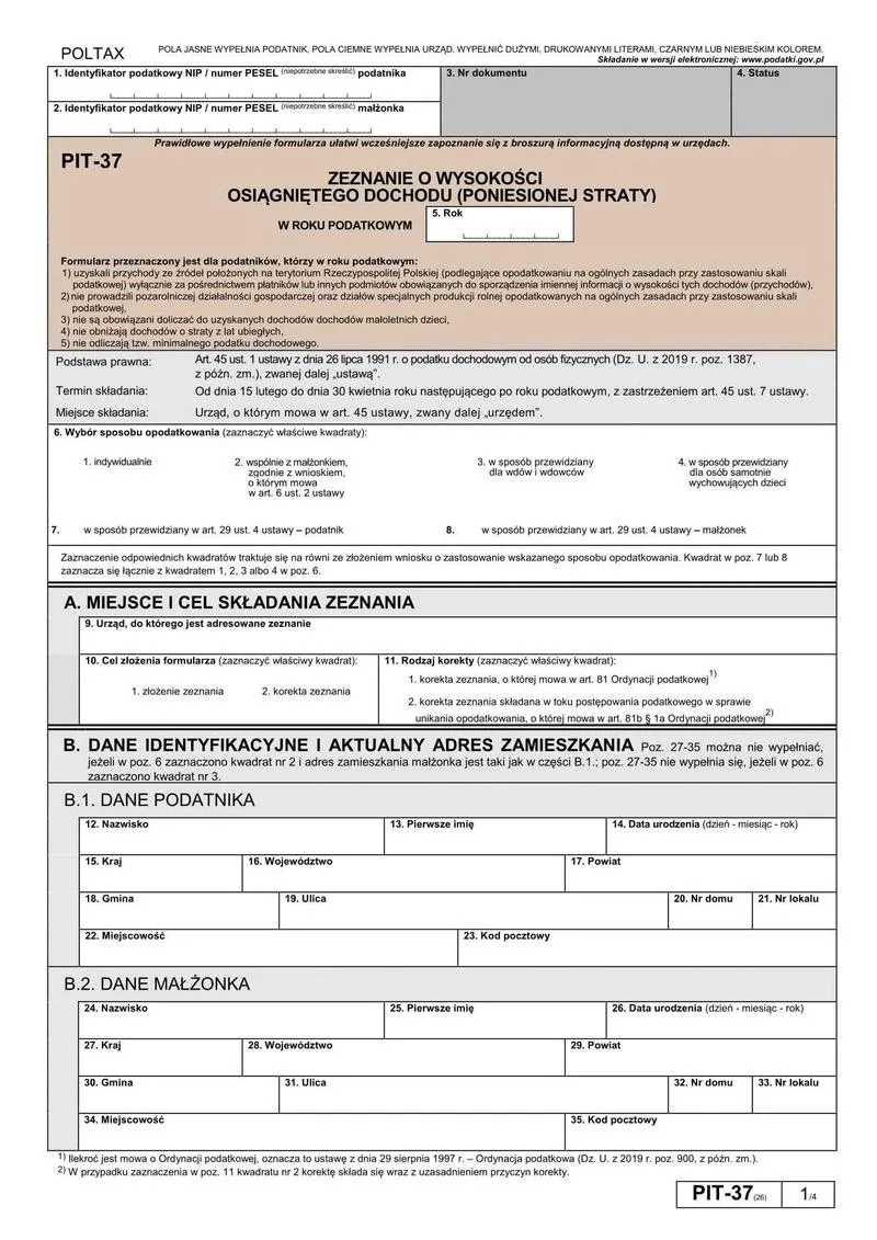Jak obliczyć podatek dochodowy PIT 37