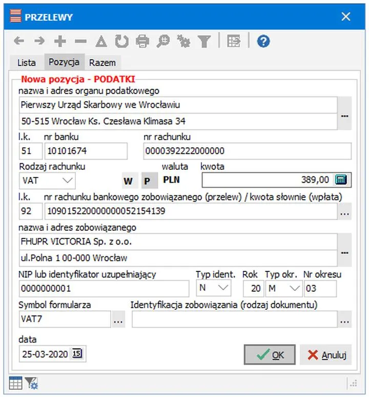 Jak wypełnić przelew podatkowy
